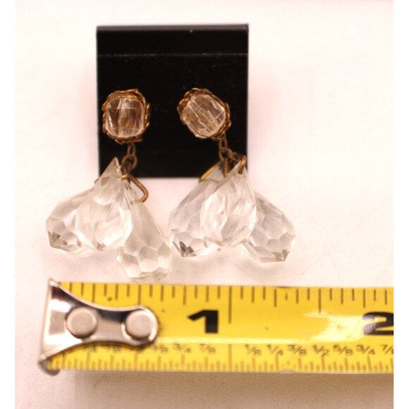 Miriam Haskell Earrings Crystal Briolette Drops Dangle Chandelier Glass Goldtone - Picture 7 of 7